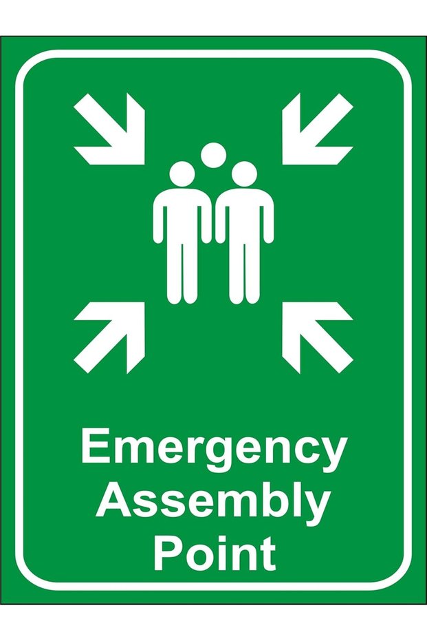 Emergency Assembly Point Sign Sticker Decal - Easy to Mount Weather Resistant Long Lasting Ink (Siz