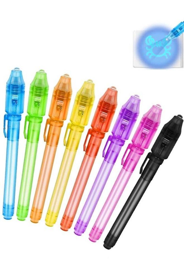 8PCS Invisible Ink Spy Pens with Built‑in UV Light, Secret Message Writing Party Favors for Kids