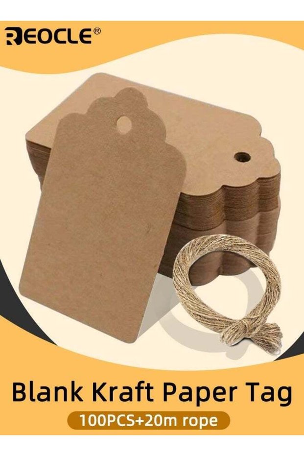 100PCS Kraft Paper Tags Set Blank Gift Tags with 20 Meters Twine for Arts and Crafts Wedding Valent