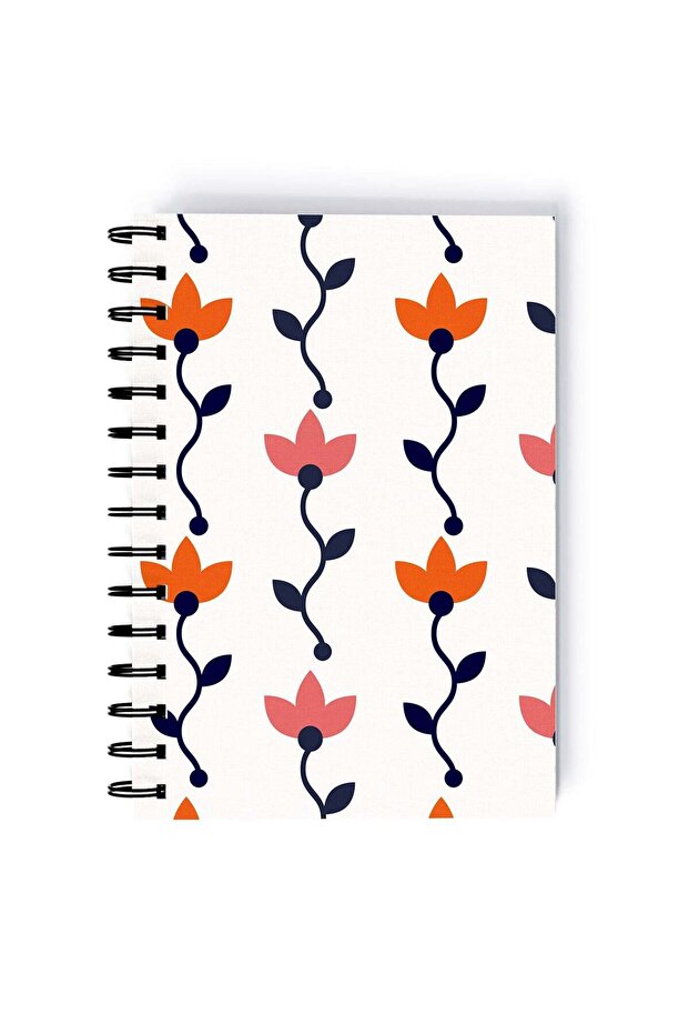 Minimal Flower Pattern Rectangle Spiral A5 Notebook Multicolour