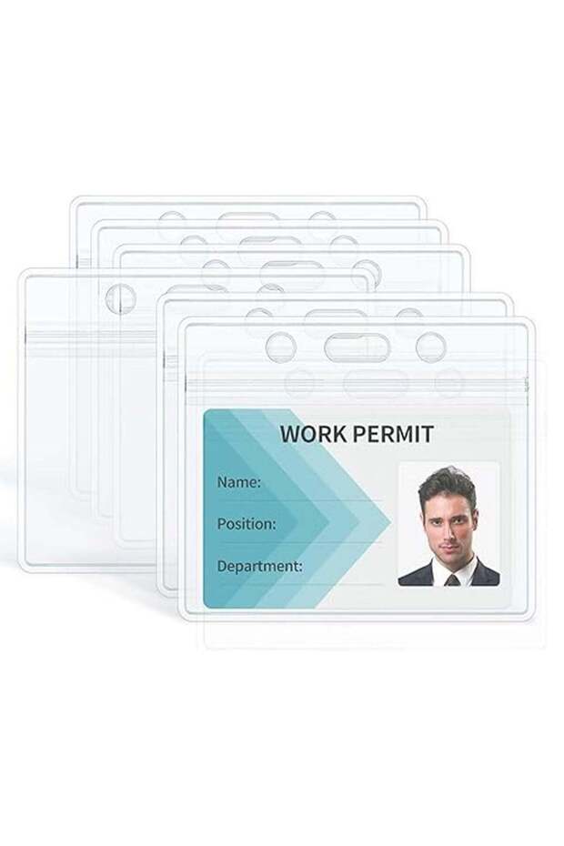 [Pack of 10] Clear Plastic Card Holder [9.8 x 8 cm] - Horizontal ID Badge Holder for office employe