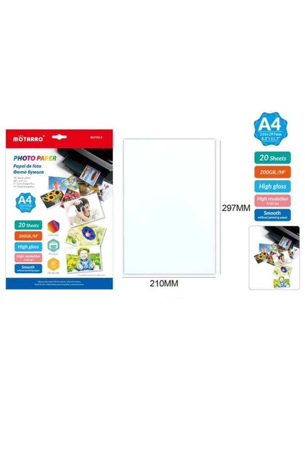 MOTARRO A4 Photo Paper 200 GSM – High Glossy, Waterproof, Quick Dry, Inkjet Printer Compatible (MU1
