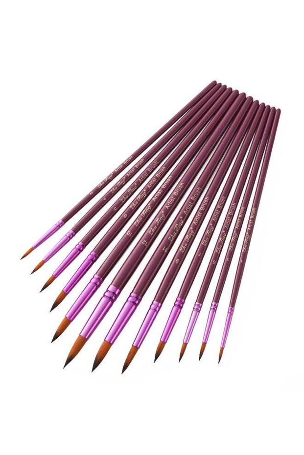 12-Piece Professional Round Pointed Paint Brush Set Purple