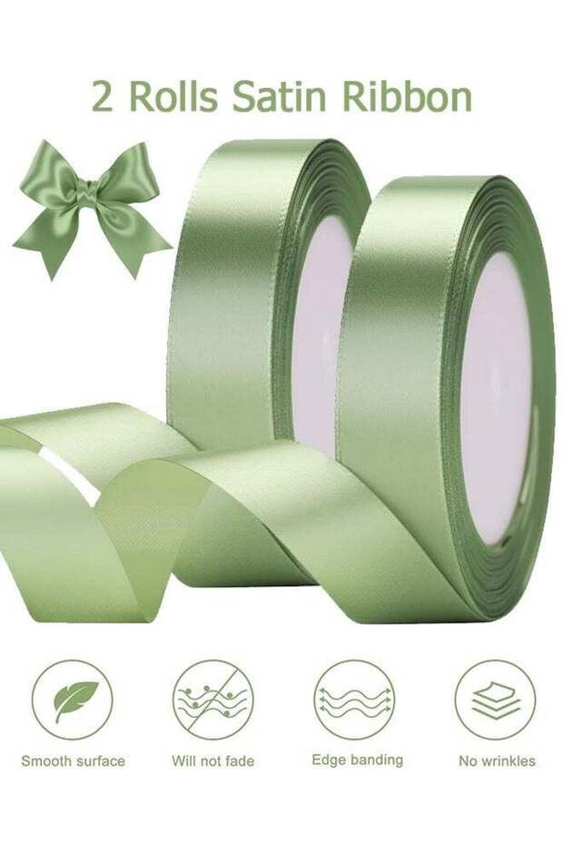 2 Rolls Sage Green Satin Ribbon - 20mm x 22M Fabric Satin Ribbon for Gift Wrapping, Crafts, Hair Bo