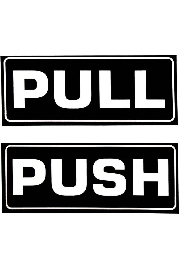Push Pull Door Horizontal Stickers Sign of 2 Pack 5" X2" In, Back Self-Adhesive & White Vinyl Stick