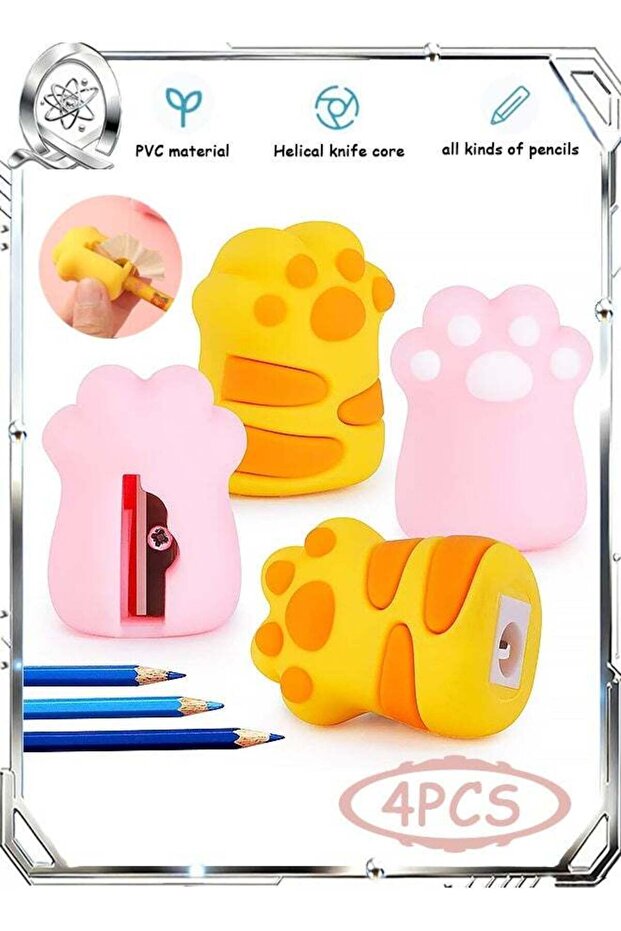 4 Pcs Cat Paw Shaped Pencil Sharpener, Manual Handheld Sharpener Suitable, for Kids Office Home Sch
