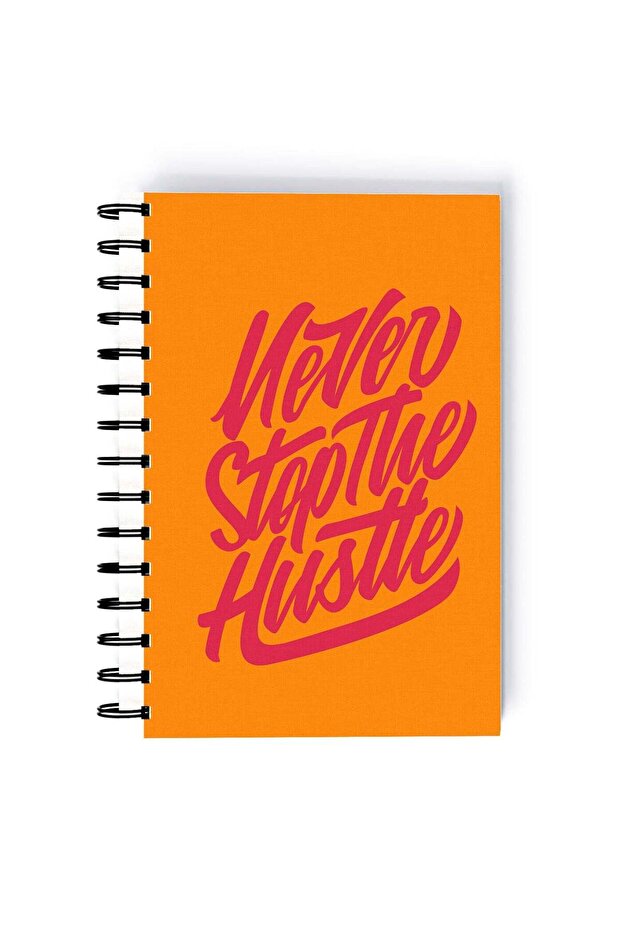 Spiral A5 Notebook Typography Motivation and Inspirational Quote Never Stop Hustle Quote Orange Aes