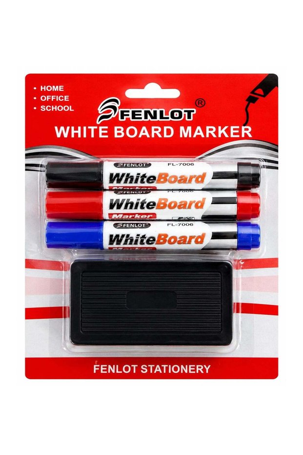 White Board Marker Set with Magnetic Eraser – 3 Color Dry Erase Markers for Office School Classroom