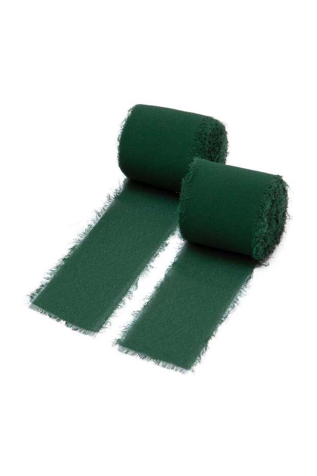 Dark Green Fringe Chiffon Ribbon - 2 Rolls of 1.57wide "x5.47Yd - Perfect for Flower Bouquets, Gift