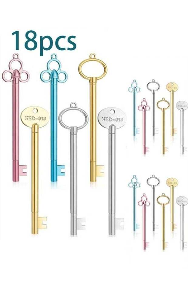 18Pcs Vintage Key Gel Ink Pens, Key Shape Pens, Novelty Pens, Black Fine Point Pen for Office Stati
