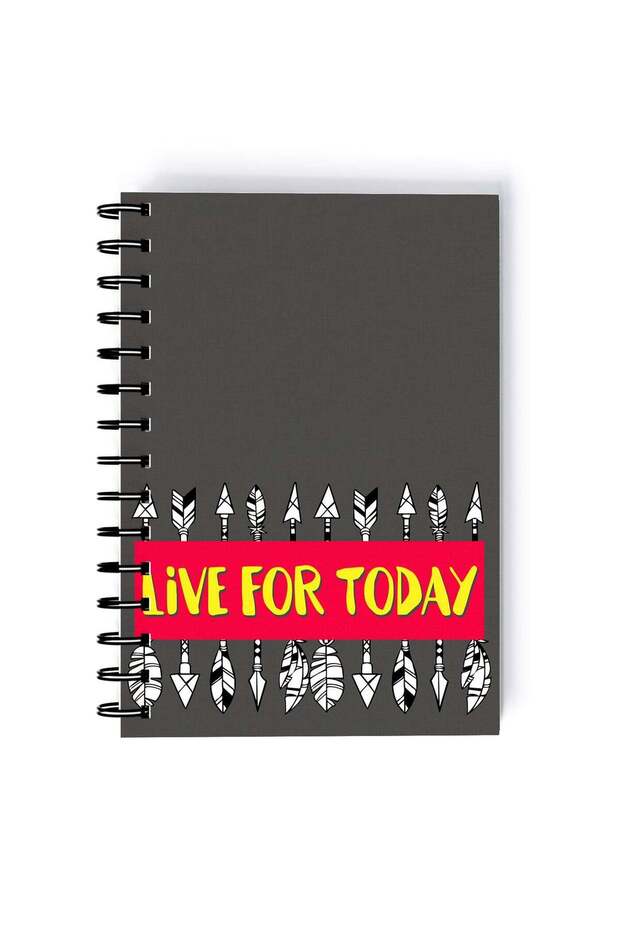 Spiral A5 Notebook Typography Motivational Quote Live for Today grey Aesthetics