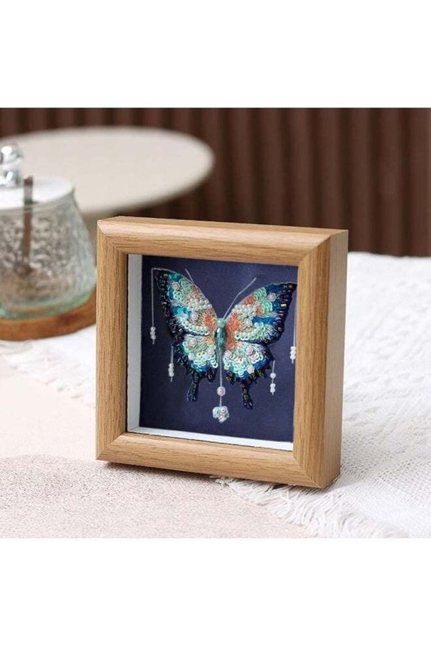 Butterfly Beaded Embroidery Kits with Frame, 3D Beadwork Craft Supplies, Beads Stitch Starter Kit f