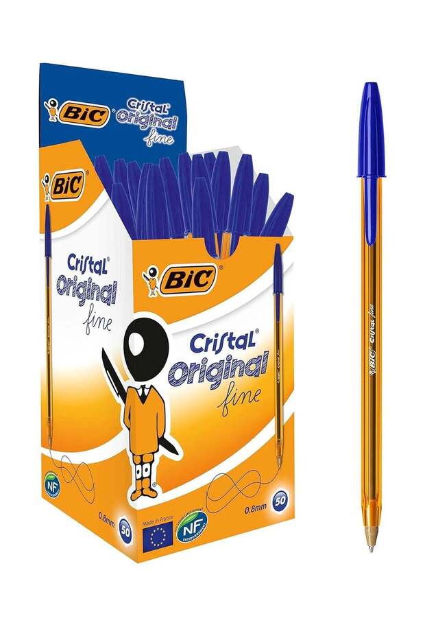 50-Piece Cristal Fine 0.8mm Tip Ballpoint Pen Blue Ink