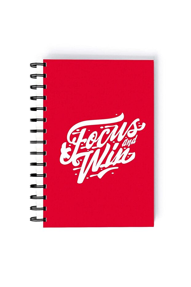 Spiral A5 Notebook Typography Motivation and Inspirational Quote Focus and Win Quote Red Aesthetic