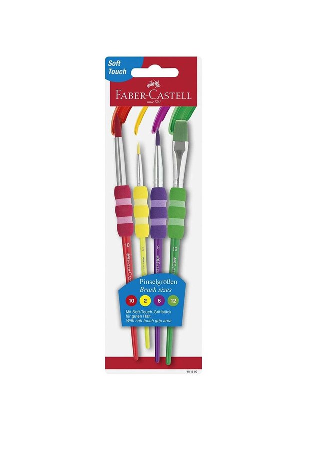 Faber-CastellGRIP PAINT BRUSHES ROUND & FLAT COMBINATION 4PC 2,6,10,12, Green, F181600, 2x 4 Pinsel