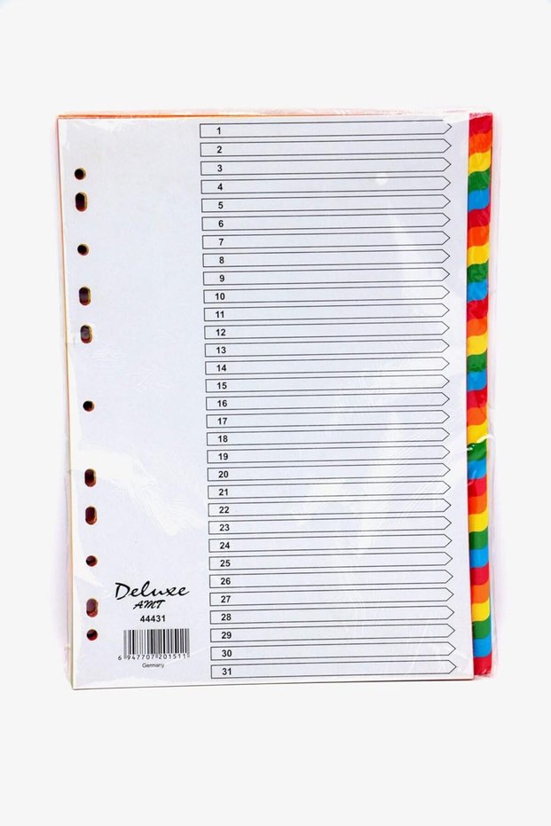 A4 1-31 Plastic Binder Dividers, 31-Part Multicolor