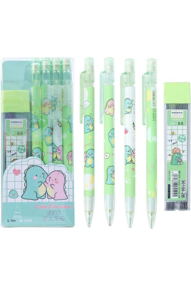 4 Pcs Cute Mechanical Pencil Set, 0.5mm Kawaii Mechanical Pencils with 1 Tubes HB Lead Refills, Kaw