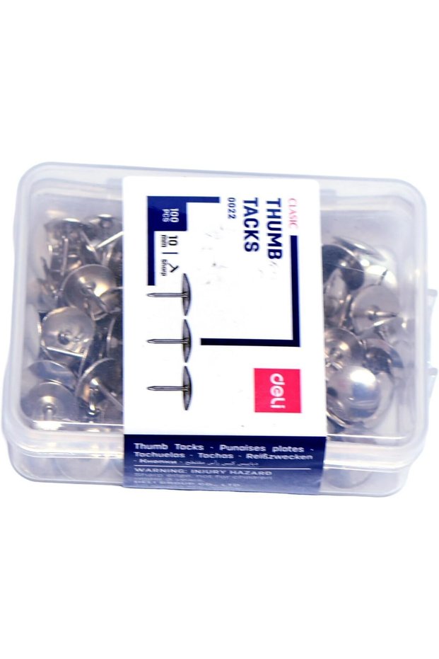 100-Piece Thumb Tacks, 10 mm Size, Silver
