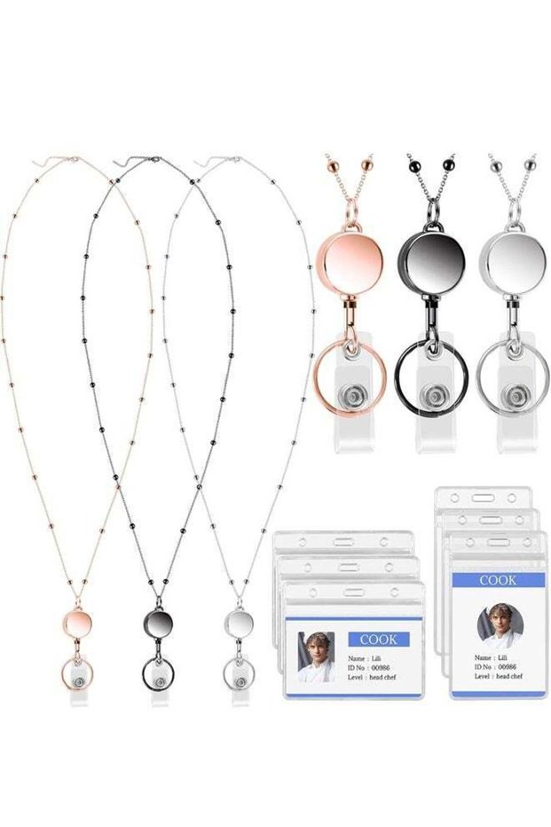 3PCS Badge Lanyard with Id Badge Holder Retractable Stainless Steel Teacher Lanyard Cruise Ship Lan