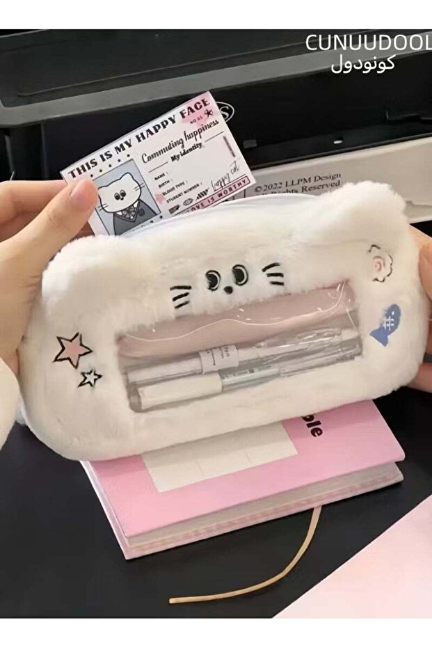 Pencil Case For Girls, Pencil Pouch For Nice Gift, Large Capacity Cute Plush Cat Creative Design Su
