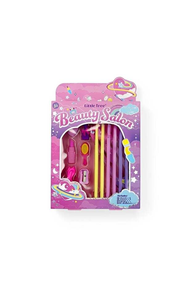 Little Tree Kids Beauty Salon Stationery Set – Cute Pink School Supplies Kit with Pencils, Eraser,