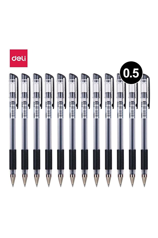 Deli E6600 Gel Pen (Conical Tip: 0.5mm), 12 pcs with 1 box - Black