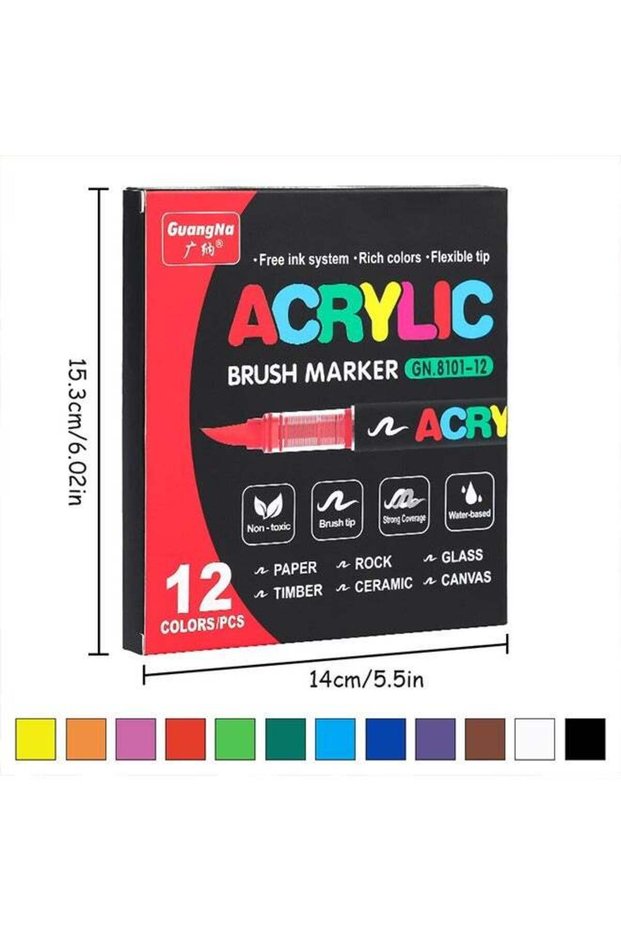 12 Colors Acrylic Paint Marker Set – Soft Tip, Odorless, Stackable, Smooth Flow Drawing Pens for St