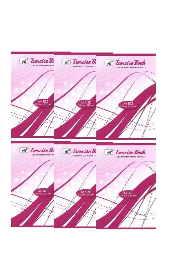 6-Piece A4 Size Four Line Notebook 70 Sheets