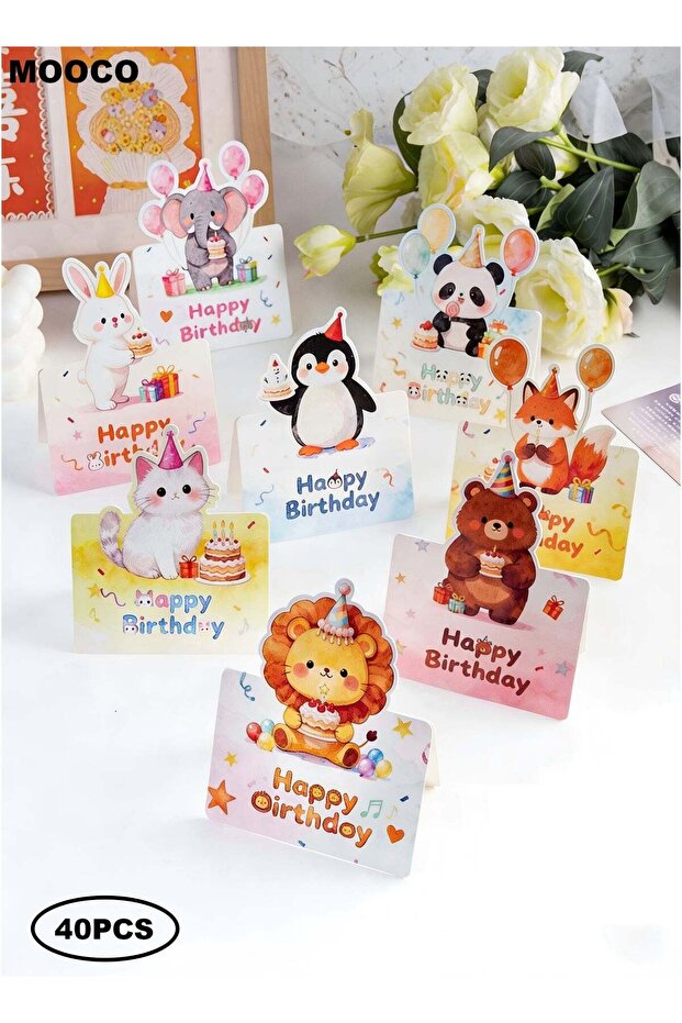 40PCS Birthday Cards,3D Animal Birthday Postcard,Birthday Party Greeting Card,Blessing Card, Greeti
