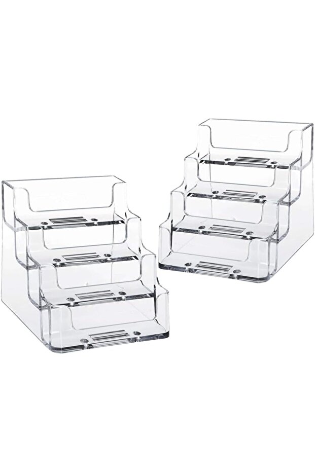 ARS® 2 PCS 4 Tier Business Card Holder – Transparent Acrylic Card Display Stand for Desk
