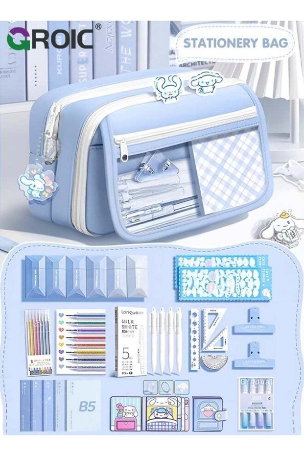 Student Stationery Set,Large-Capacity Bag ,9-Layer Expandable Pencil Case,20+ Piece Blueberry Aest