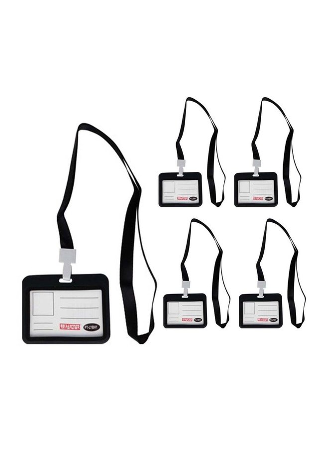 5-Piece ID Card Holder Horizontal With Lanyard Black Colour