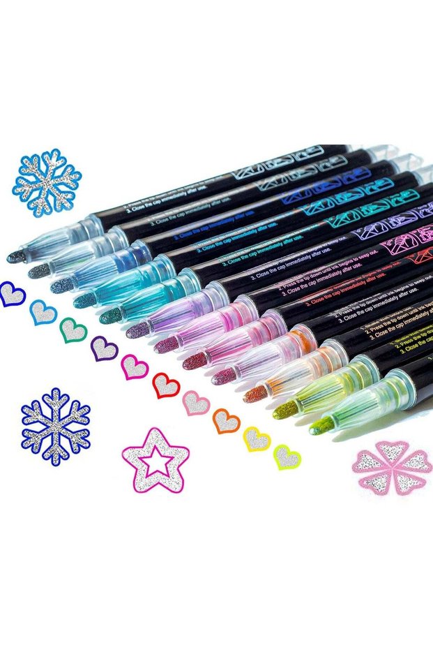 Glitter Markers Self Outline Pens Metallic: 12 Shimmer Tween Teen Girl Gifts Trendy Stuff, Drawing