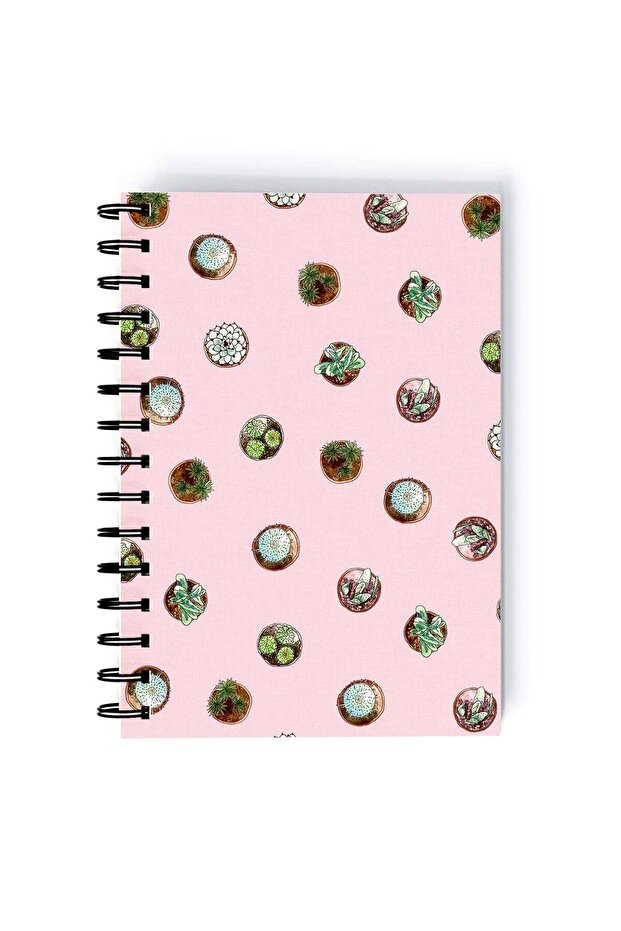 Spiral A5 Notebook Cute Plants Cactus Pattern Pink Aesthetics