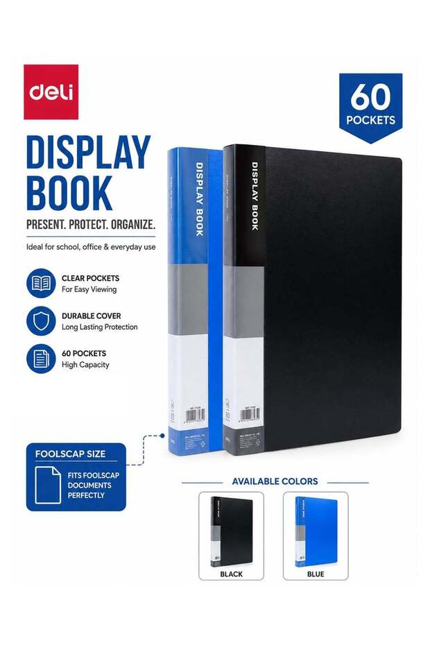 1-Piece Foolscap Size Display Book With 60 Pockets Assorted Colours