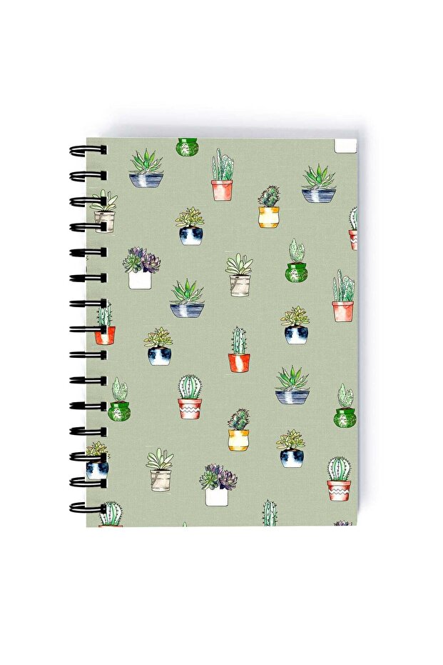 Spiral A5 Notebook Cute Plants Cactus Pattern Green Aesthetics