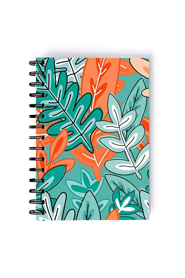 Spiral A5 Notebook Floral Pattern Leaves Orange Aesthetics
