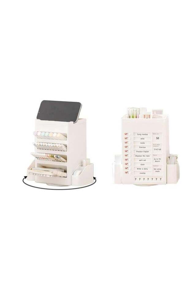 Pen Holder Rotating Pencil Holder With Erasable Pen & Study Plan Chart for Desk 360 Degree Rotatabl
