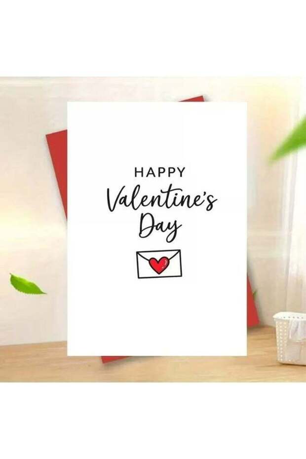 Cute Valentine's Card 1pc Simple "HAPPY Valentine's Day" (Red/White)