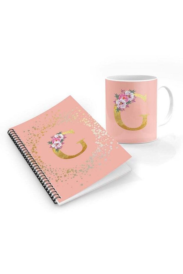 Printed Coffee Mug + A5 Spiral Notebook Memo Personalised Combo Gift Set Custom Monogram Initial Le