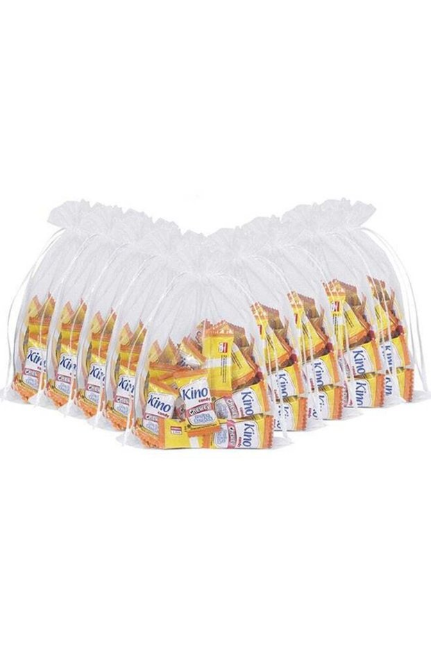 50 Pcs Organza Bags, Gift Wrap Bags with Drawstring, White Sheer Gift Pouch, Jewelry Bags Drawstrin