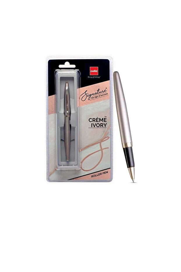 Cello Signature Creme Ivory Roller Pen Blue Pack of 1 for Smooth Writing