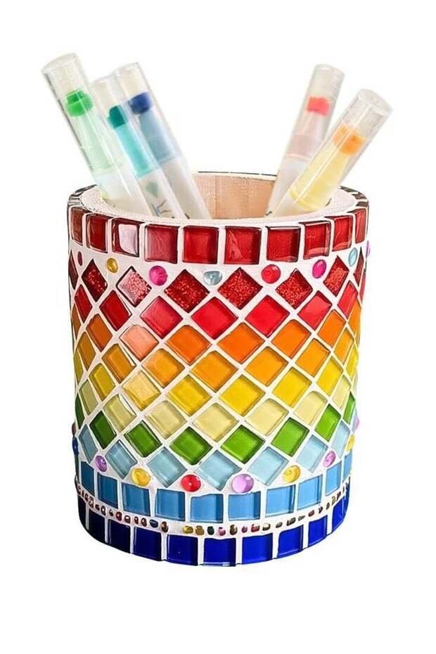 DIY Glass Mosaic Tiles Pen Holder, DIY Makeup Brush Holder, DIY Mosaic Pen Holder Kit Materials Pac