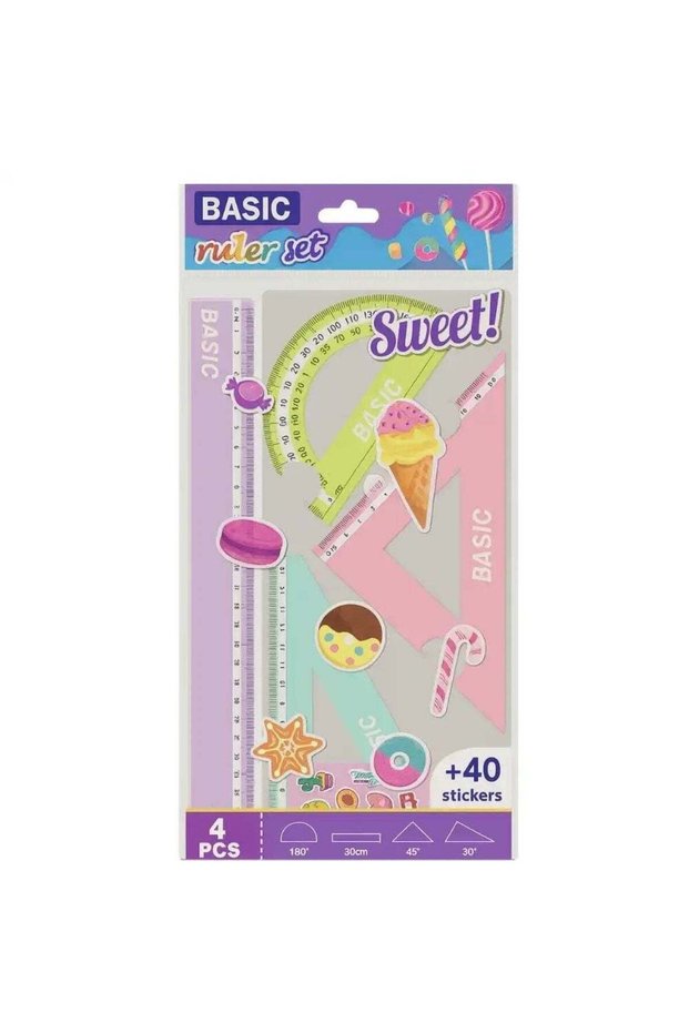 Basic Ruler Set With 30cm Ruler 180° Protector And Two Set Squares (45° and 30°)- 4pcs Set