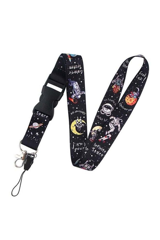 Space Astronaut Adjustable Neck Strap Lanyard Keychain- Versatile DIY Polyester Hanging Rope,ID Cre