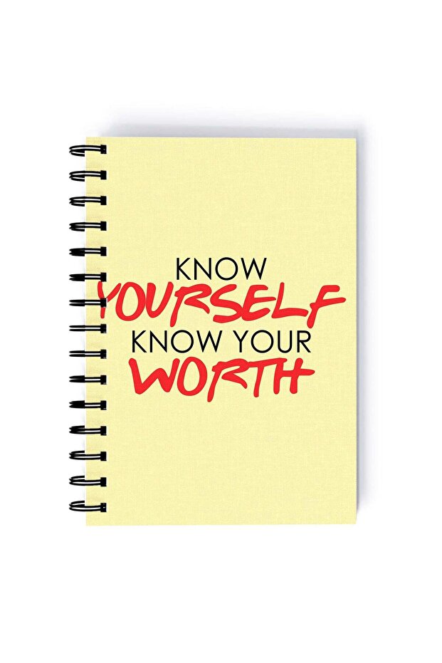 Spiral A5 Notebook Typography Motivational Quote Know your Worth Beige and Red Aesthetics