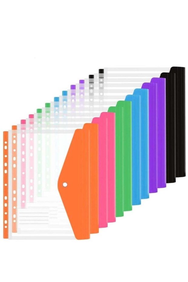 Dailychic 12 Pack Letter Size Binder Pocket,Plastic File Folders for 3 Ring,11 Holes Clear Poly Env