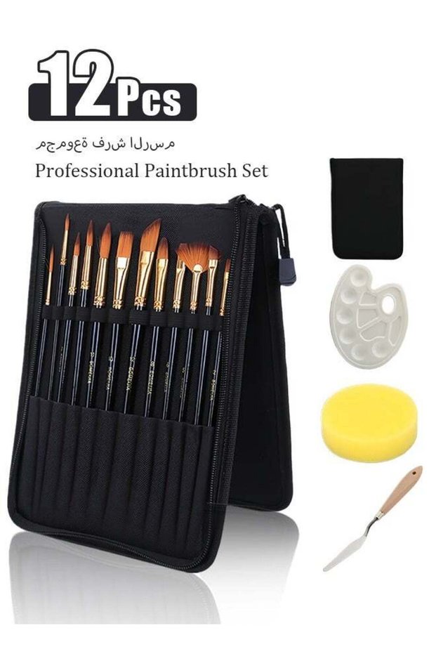 12 Pcs Professional Paint Brush Set – All-Purpose Artist Tools for Acrylic, Watercolor, Gouache, an