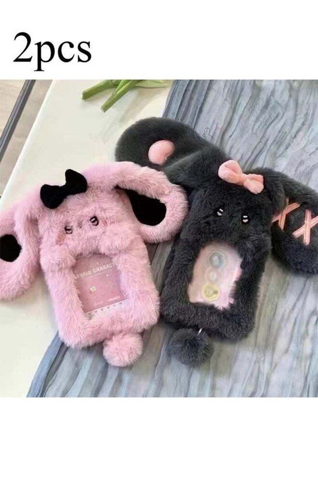 2PCS Kpop Photocard Holder Keychain Plush Cartoon , Cute Rabbit Photocard Holders Keychain, Photo