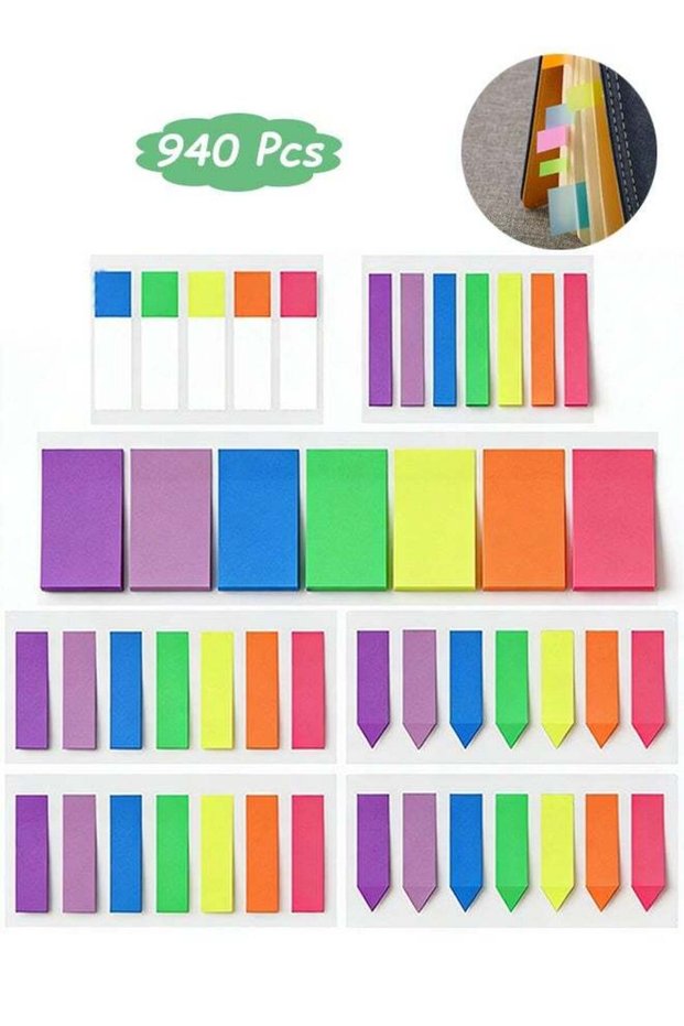 940 Pcs Sticky Tabs Sticky Index Tabs Sticky Notes, 7 Sheets Colorful Page Markers Translucent Inde